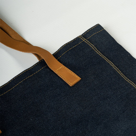 Denim Tote Bag with Leather Handles
