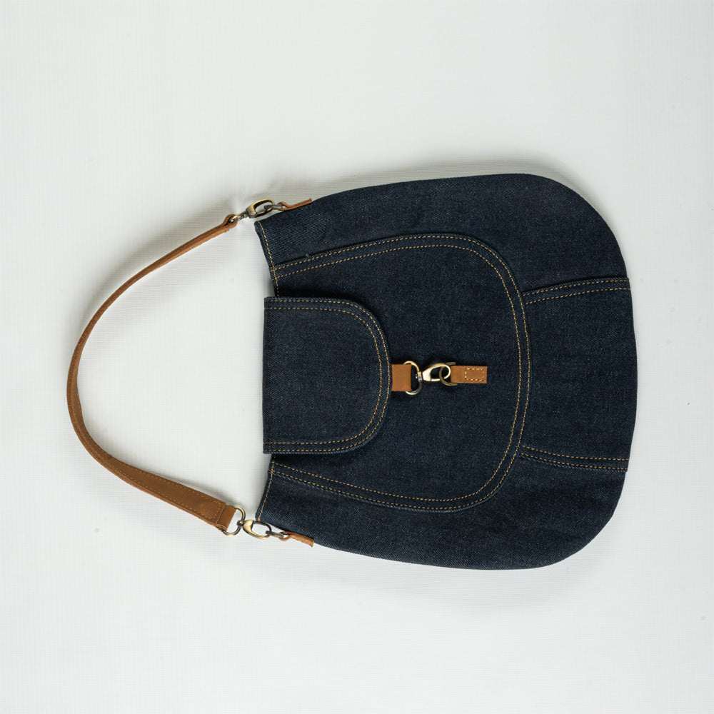 Denim Shoulder Bag with Leather Details