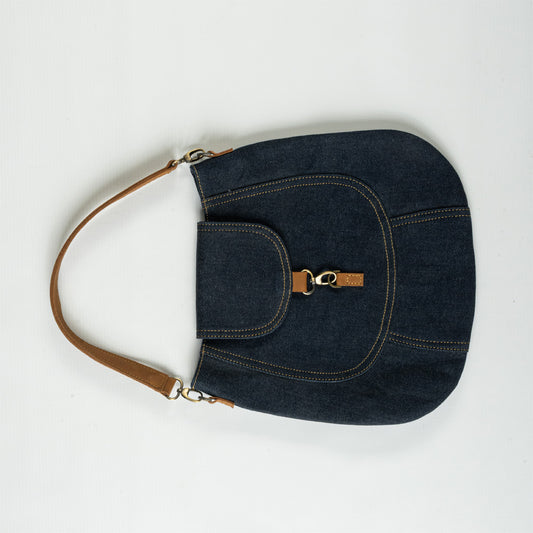 Denim Shoulder Bag with Leather Details