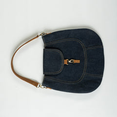 Denim Shoulder Bag with Leather Details