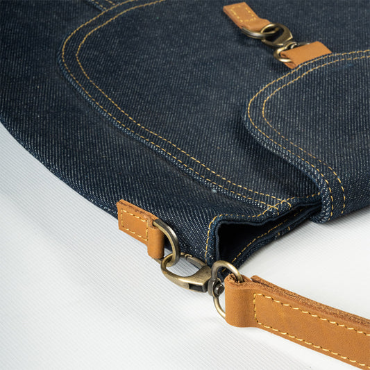 Denim Shoulder Bag with Leather Details